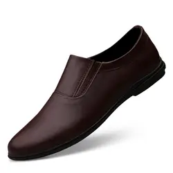 Мужская повседневная обувь из натуральной кожи; Мужские Мягкие Мокасины без застежки; модная брендовая обувь на плоской подошве; удобная