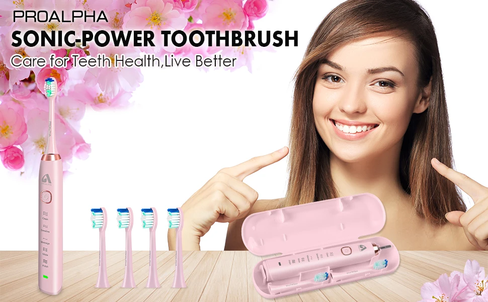 Escova de Dentes Escovas com Cabeças Sonic Elétrica Proalpha Adulto Temporizador Escova 5 Modo Usb Recarregável Substituição Presente Conjuntos S100 2 escovas com cabeças substituição presente conjuntos