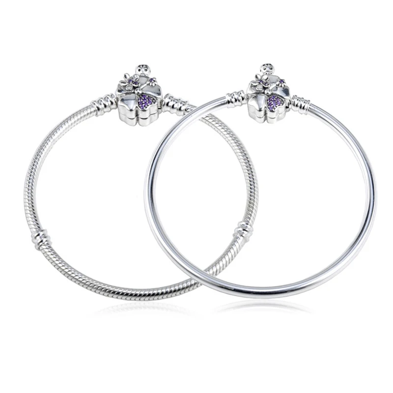 Аутентичные 925 пробы серебряные фиолетовые цветы пряжки цепи браслет и браслет подходят Diy ювелирные изделия