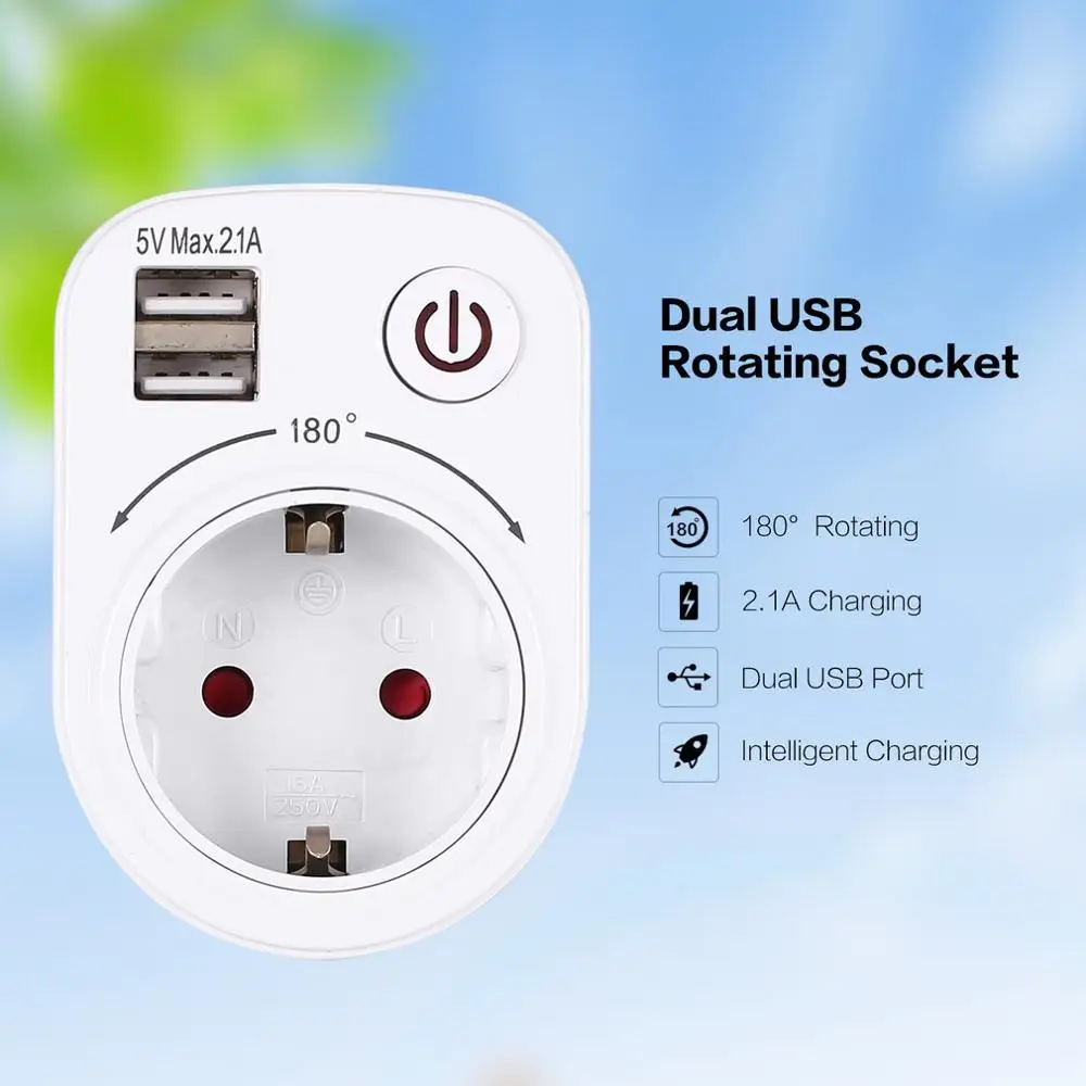 

5V 2.1A Electric Dual USB Charger Adapter EU Plug Intelligent Plug-in Wall Socket Charging Power Switch Outlet Home Travel