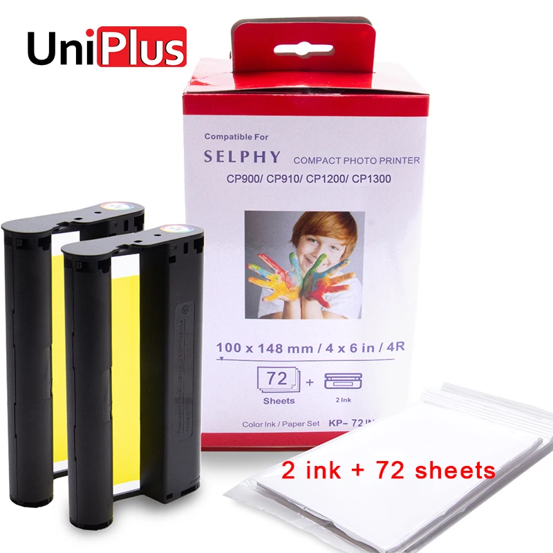 

UniPlus Ink Paper Set for Selphy Image Printer Compatible CP1200 CP1300 CP910 CP900 2 Ink 72 Sheets Photo Paper Color Printing