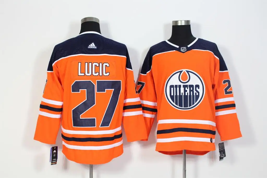 Все сшитые новые мужские Edmonton Connor McDavid Leon Draisaitl Wayne Gretzky LUCIC NUGENT-HOPKIN майки - Цвет: Черный