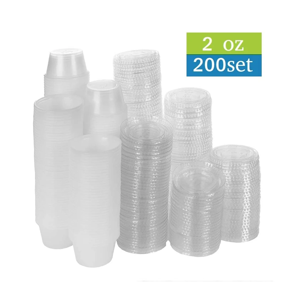 5 Oz 200 Set Disposable Plastic Jello Shot Cups With Lids Souffle Portion Cup for sale online 