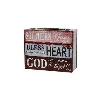

Wooden suitcase "Bless your heart", lined inside with black fabric