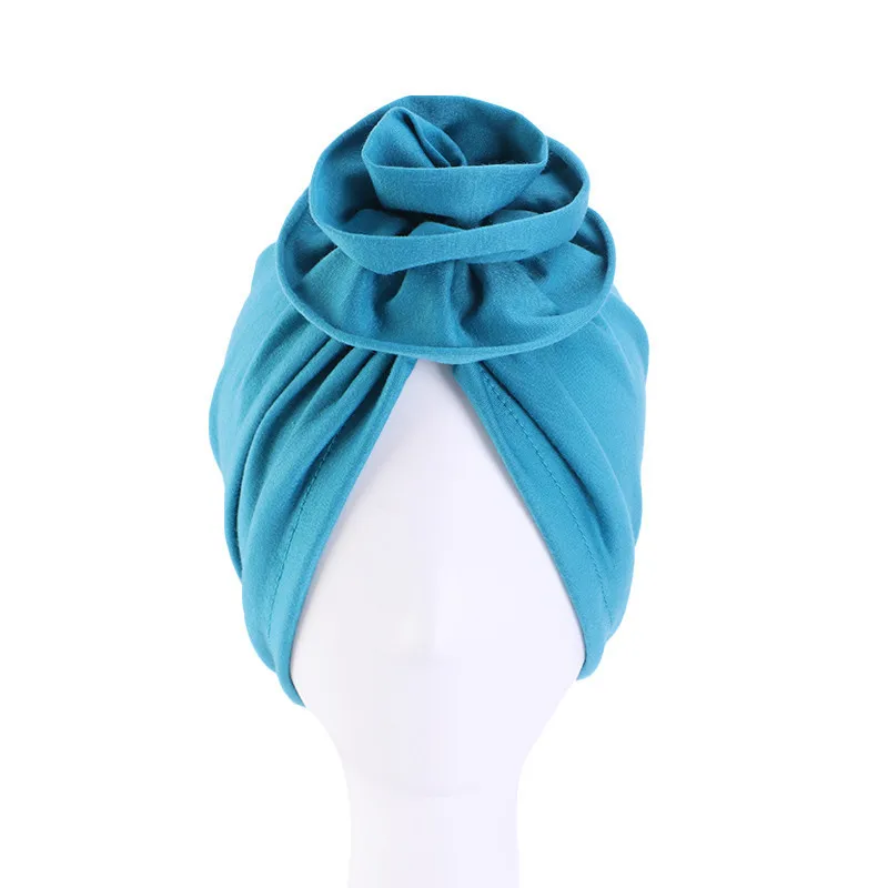 

2020 Trendy Women Big Flower Turban Caps Muslim Solid Cotton Bonnet Islamic Headscarf Hat Ladies Chemo Cap Hair Loss Accessories