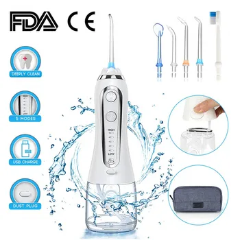 

Portable 300ml Cordless Oral Irrigator USB Rechargeable Dental Water Floss Irrigator Dental Teeth Cleaner 5 Jet Tip&Bag 5 Modes