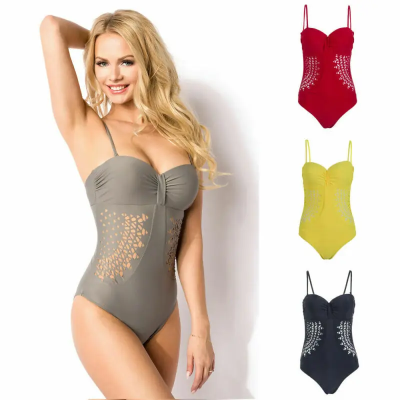 

2020 New Sexy Women Swimsuit Solid Hallow Out One Piece Swimsuit Beachwear Swimwear Push-up Monokini Bikini Bathing Suit Summer