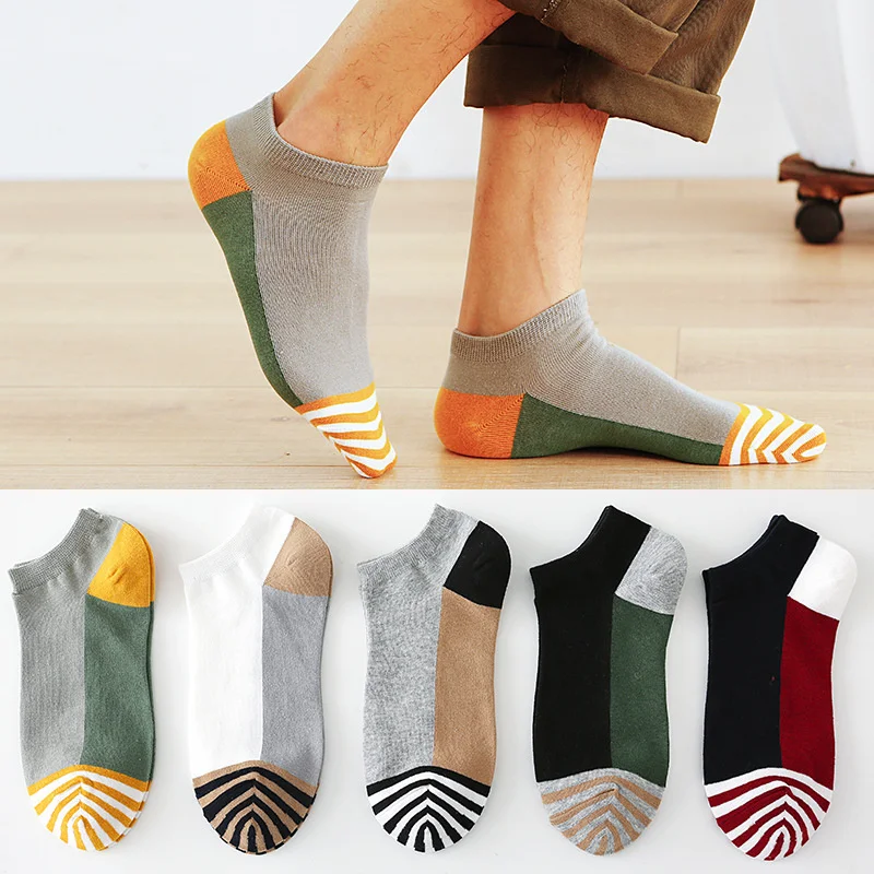 5 pairs Men Socks Male High Quality boat socks Cotton Shallow Mouth Fashion Personality breathable Multicolor Wholesale