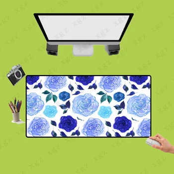 

XGZ Blue Hand Painted Rose Rat Custom Large Mouse Pad Black Lock Edge Computer Keyboard Table Mat Rubber Stripe Non-slip Csgo