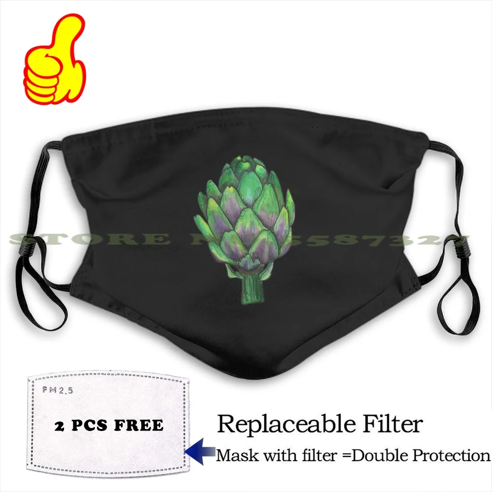 Artichoke Fashion Funny Design Black Reusable Masks Healthy Food Eating Meals Vegetable Vegan Veggie Vegetarian | Аксессуары для