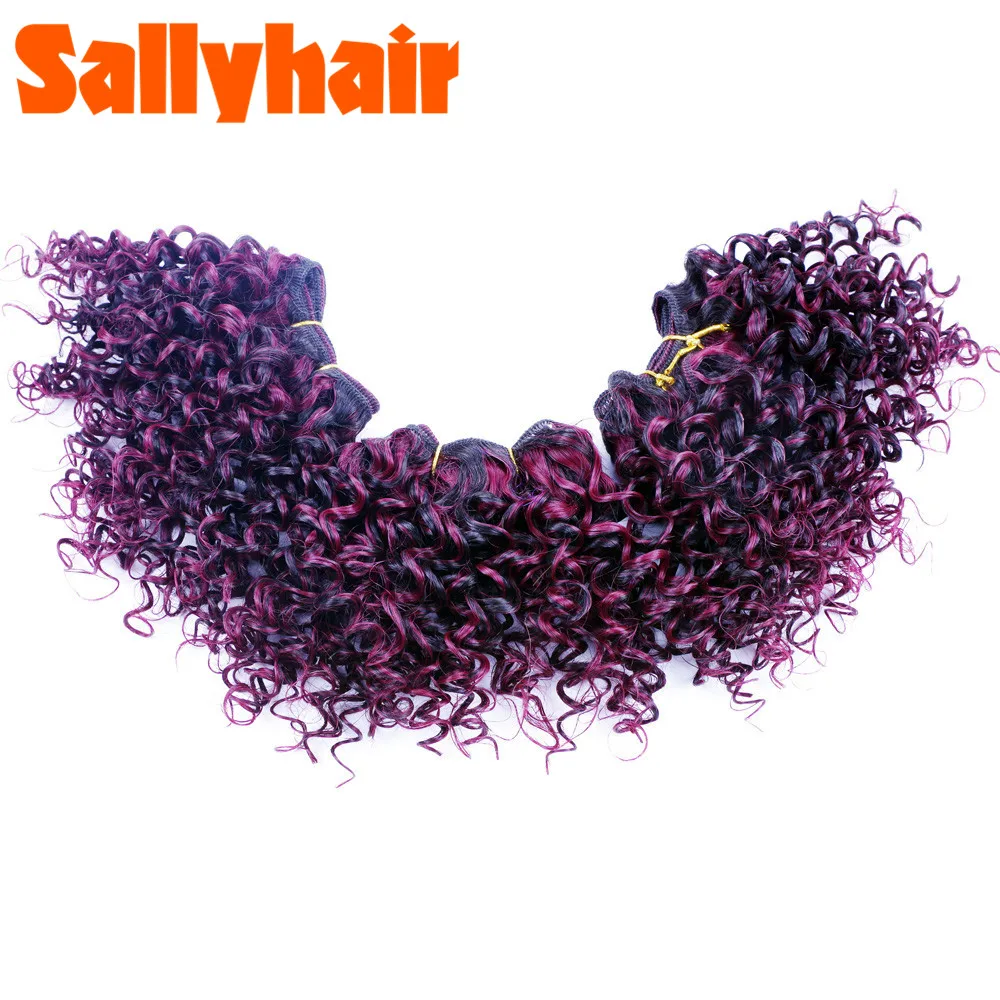Sallyhair Ombre Color Afro Kinky Curly Crochet Hair Weave Mixed Black Burgundy Synthetic Hair Extensions 3pclot Hair Weavings  (2)
