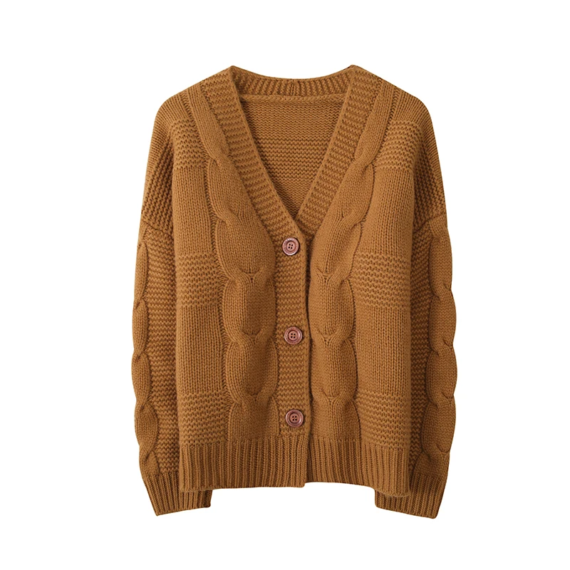 即納 女性用カシミヤセーター,厚手のスティックとVネックのハイエンドカーディガン,厚手のフェミニンなセーター,コレクション100 [当日出荷