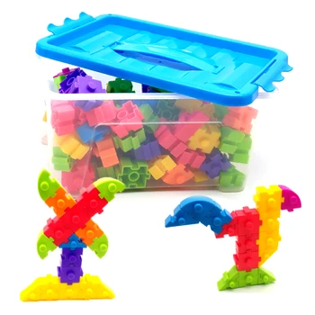 

100Pcs Children Puzzle Plastic Assembly Building Block Toy With Box Interconnecting Blocks Toys For Kids Christmas Gifts 2019