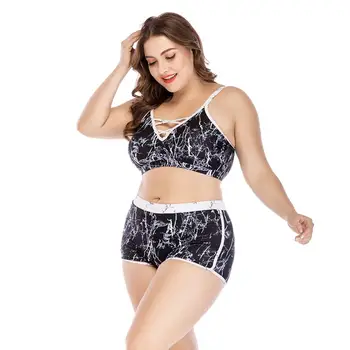

2020 New Marble Printed Swimwear Plus Size Women High Waist Flat Angle Swimsuit Large 4XL Bathing Suit