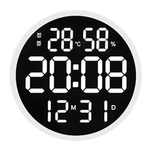Simple Design Living Room LED Round Wall Clock Digital Display Temperature Date