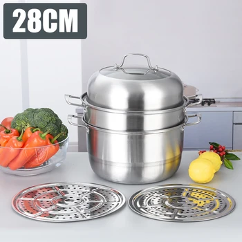 

3 Tier Steamer Steam Pot Stainless Steel Cookware Steaming Cooking Pots Parts UK