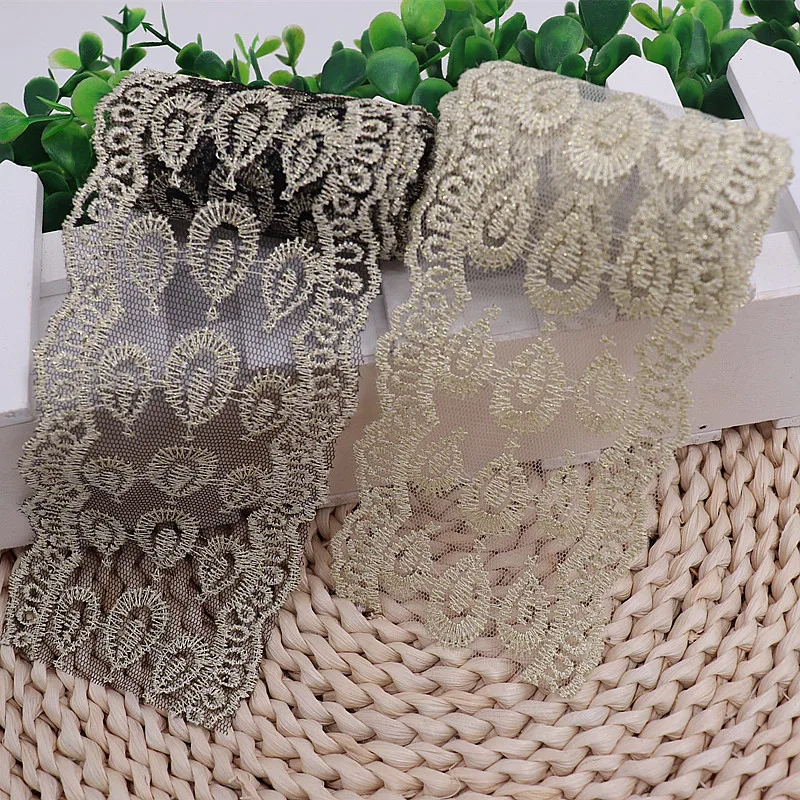 

1 Yard,Bilateral Embroidered Net Gold Lace Trim Ribbon 6.3cm Wide Handicrafts DIY Headband Sewing Crafts FL40