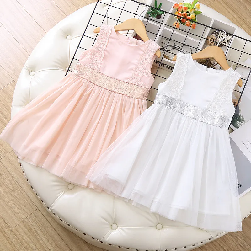 Детская одежда, летнее платье для девочек, детское трикотажное платье принцессы с блестками на талии