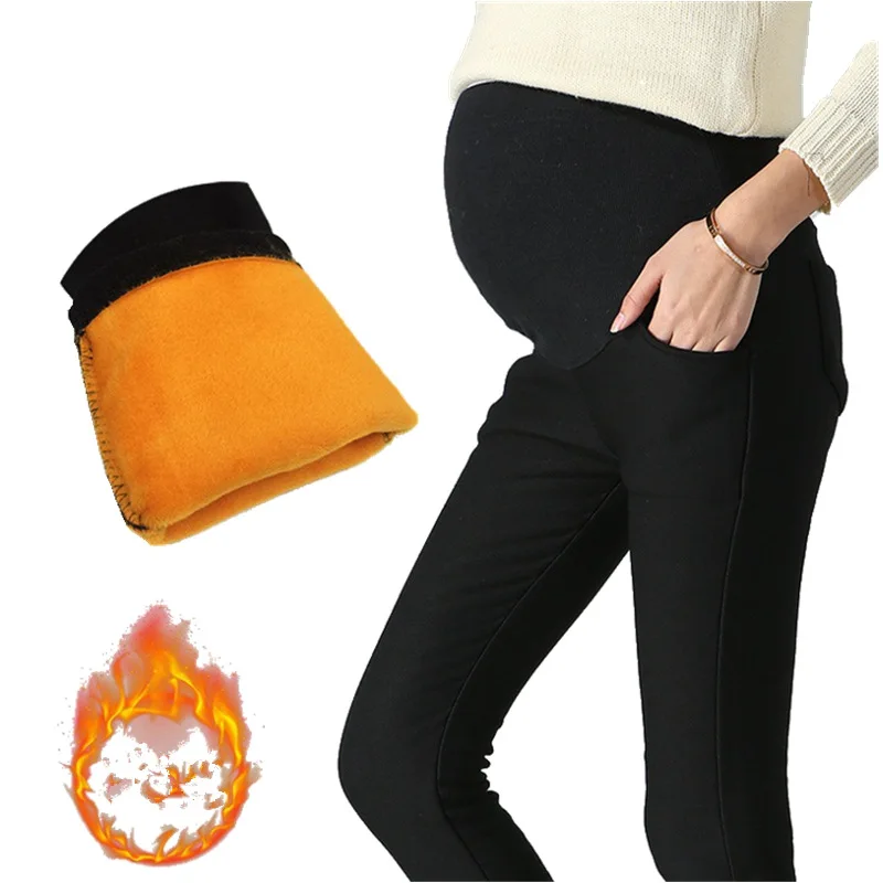 Pregnant Women Leggings Warm Plus Velve & No Velve Nursing Belly Maternity Pants Pregancy Work Clothes Skinny Trousers Black