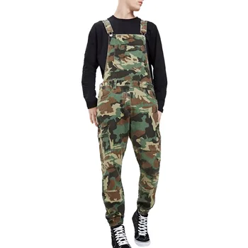 

2019 New Mens Fashion Slim Fit Ankle Length Denim Bib Overalls Jumpsuit Full Length Suspender Camouflage Trousers