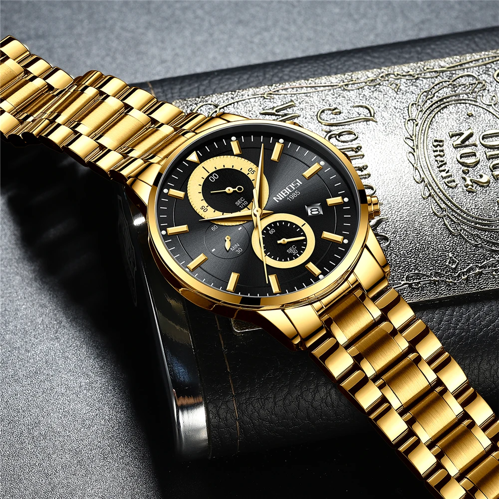 Часы наручные NIBOSI Мужские кварцевые модные брендовые Роскошные деловые