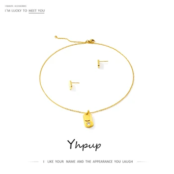 

Yhpup Jewelry-Set Minimalist Earrings Necklace Geometric Zirconia Gold Statement Stainless Steel Classic Jewelry Christmas Gift
