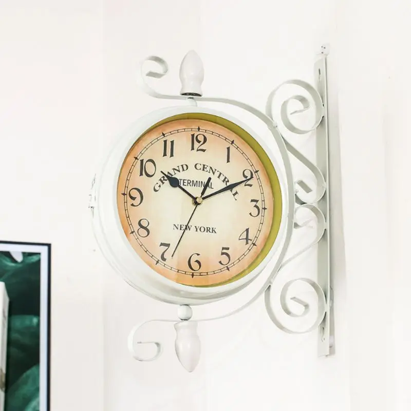 Европейский стиль классические настенные часы двухсторонние винтажные Ретро Декор для дома и офиса