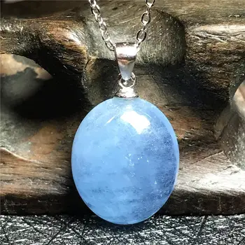

Natural Ocean Blue Aquamarine Pendant Necklace For Woman Lady Man Crystal 925 Silver Chains 17x14x7mm Beads Stone Jewelry AAAAA