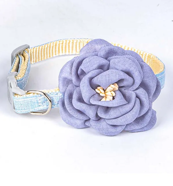 Camellia Soild Pet Collar Kitten Flower Cat Cotton Collar Adjustable Puppy Necklace Decoration Cat Accessories Pet Supplies blue