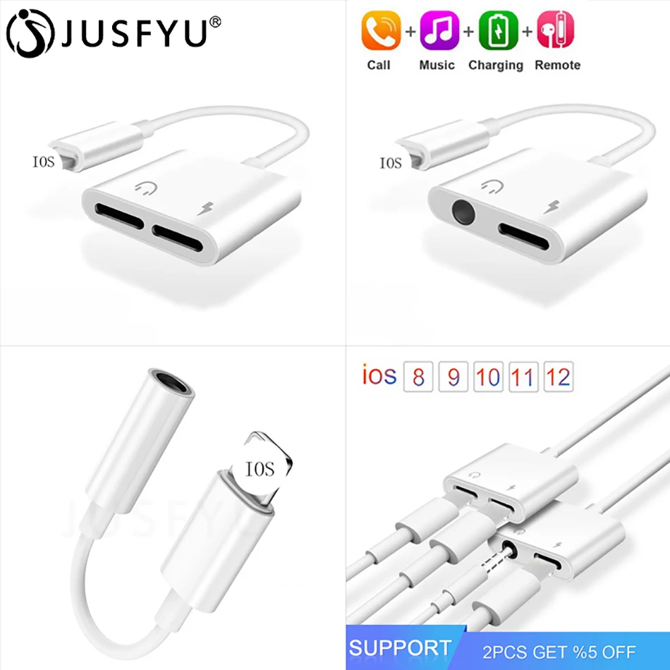 

Apple 2 in 1 Earphone Jack Adapter For iPhone x xr xs 11 pro max 7 Plus 8 Plus IOS 12 13 3.5mm Jack converter Aux Cable Splitter