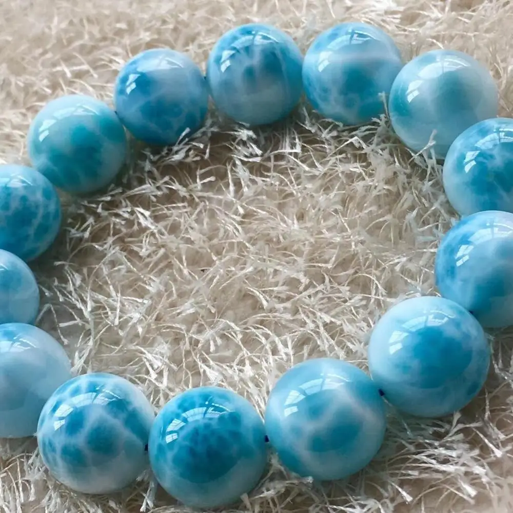 

16.5mm Genuine Blue Natural Larimar Bracelet 15mm Healing Crystal Gemstone Big Round Beads Stretch Natural Stone Bracelet AAAAAA