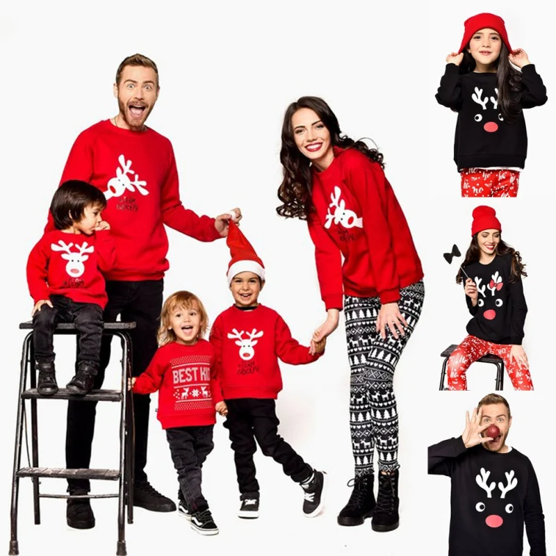 

Matching Christmas Sweaters Children Clothing Christmas Stripes Print Family Parent-child Suit Printing Sweater Cotton Soft 2pie