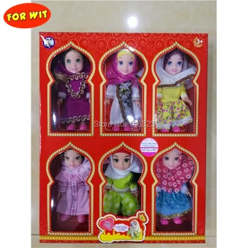 

6 pcs/set Six Inch Islam Doll, Islamic beautiful Play Set Model, Muslim Children Loveliness Moslem Toy with different Clothes