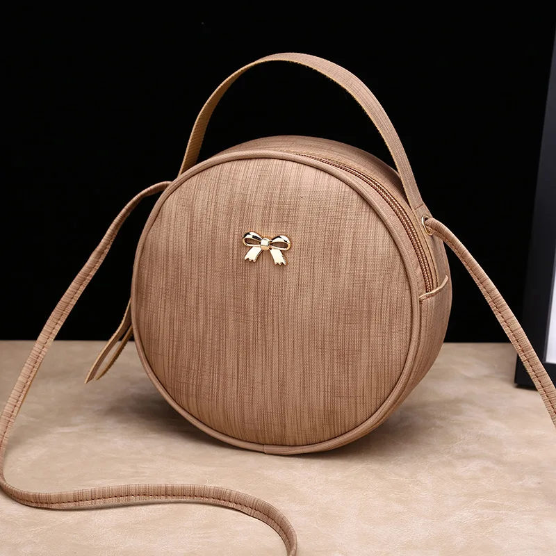 

[Sheng chuang Beauty] Classic Bow Small round Bag 2019 New Style Textured Large-Volume Oblique Bag Elegant Handbag
