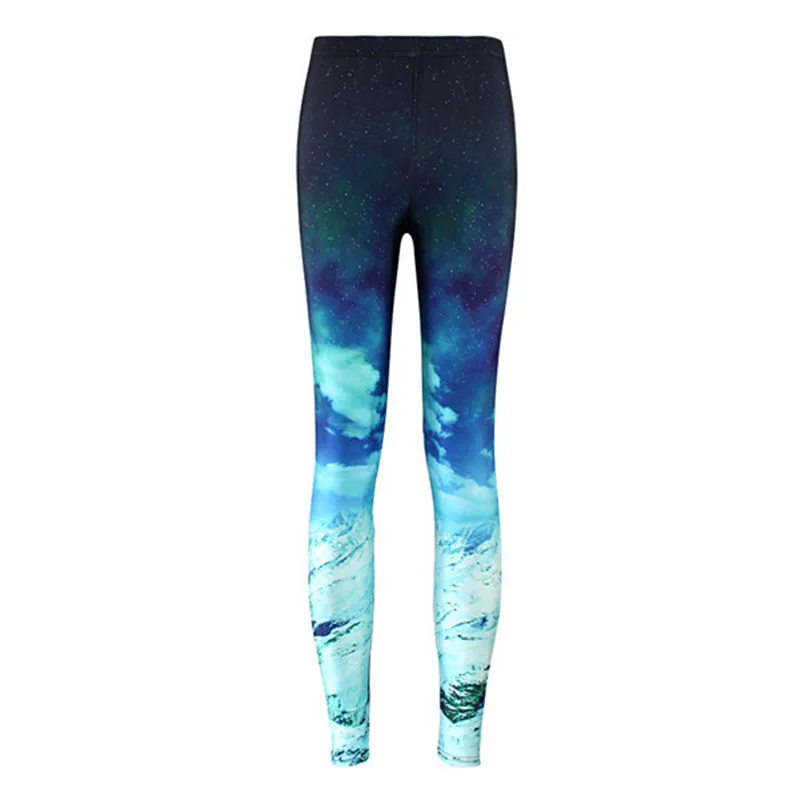 DOUBCHOW Womens Galaxy Snow Mountain Green Grass Digital Printed Leggings Pants Ankle Length Shiny Skinny Footless Plus Size | Женская