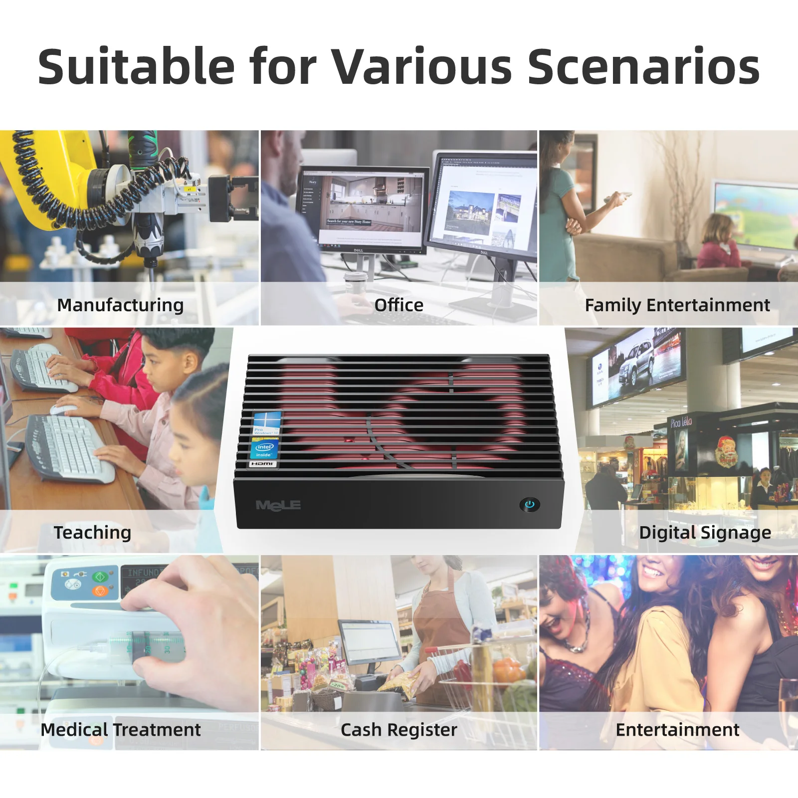 MeLE Triple 4K Display Mini PC - Intel Celeron J4125 Quad Core, 8GB DDR4, 128GB eMMC, 2xHDMI, 1xVGA, 4xUSB 3.0 - Small Gaming Computador Description Image.This Product Can Be Found With The Tag Names Barebone Mini PC, Computer Office, Mini pc
