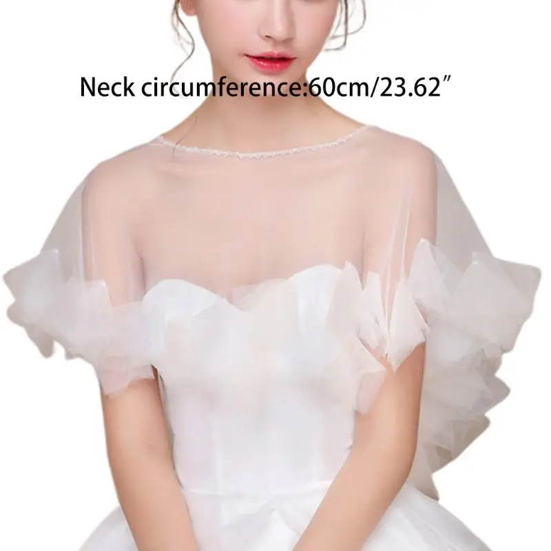 Womens Wedding Cape Sheer Tulle Trim Bridal Capelet 1920S Ladies Pullover Neck Shrug Wrap for Dress Cover Up