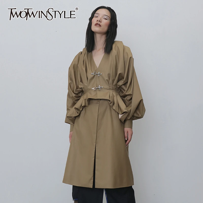 TWOTWINSTYLE Ruched комплекты из двух предметов для женщин v-образный вырез рукав