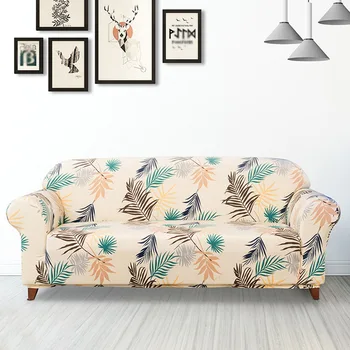 

High Stretch Smooth Home Decor Four Season Non Slip Sofa Cover Leaf Printed Couch Washable Furniture Protector Soft Living Room