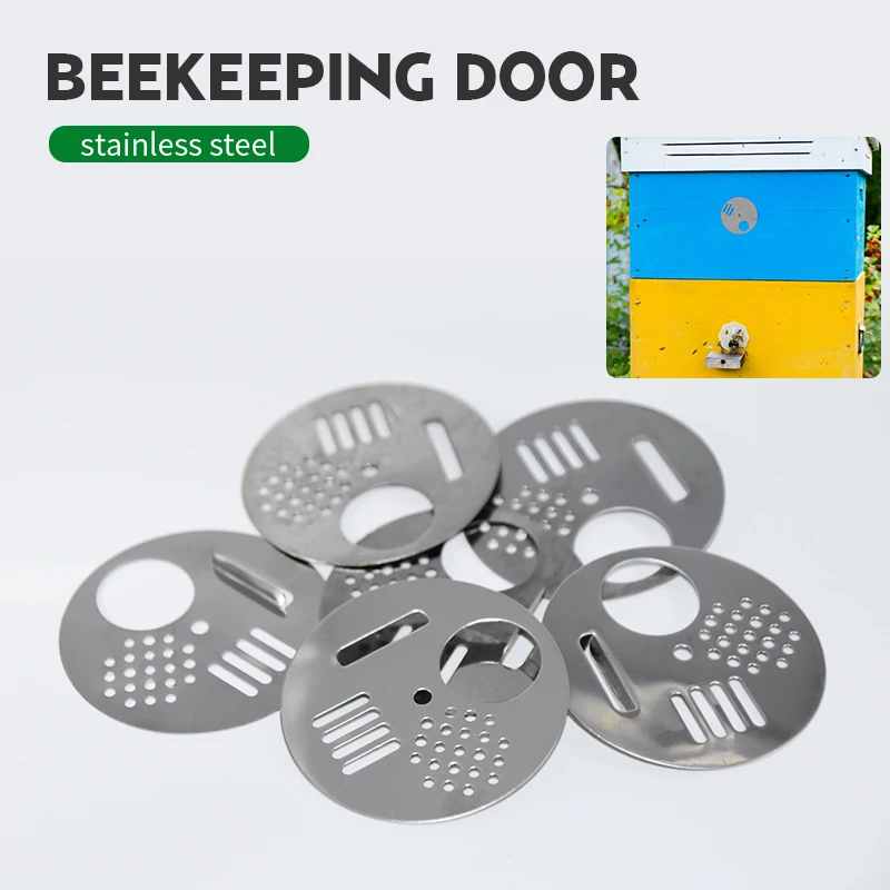 

5Pcs Beehive Bee Box Door Cage Stainless Steel Round Hive Hole Beekeeping Nest Door Equipment Beekeeping Tools Supplies