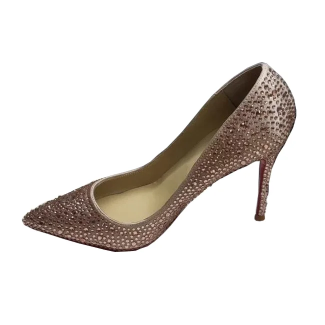 Customized 34-45 Bling Crystal Satin Cloth Stilettos High Heels Elegant Women Wedding Party Shoes