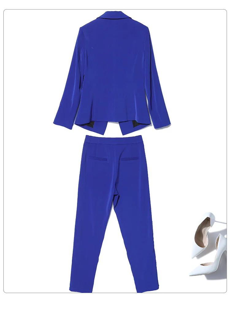Ellacey модный брючный костюм, профессиональный бутик, Женский комплект из двух предметов, Рабочая форма, Блейзер, костюм, женский королевский синий блейзер, комплект