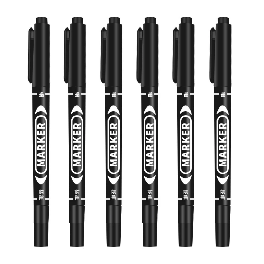 6 Pcs/Set Twin Tip Permanent Marker Pen Fine Point Waterproof Ink Thin Nib Crude Nib 0.5mm-1mm Fine Color