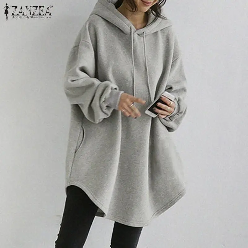 teddy bear hoodie ZANZEA Women's Hoodies Long Sleeve Sweatshirts 2022 Autumn Casual Solid Loose Long Drawstring Pullovers Oversized Streetwear 7 brown hoodie