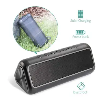 

Solar Bluetooth Speaker With 5000Mah Power Bank, Portable Wireless Bluetooth 4.2 Speaker 12W Stereo Subwoofer Bass, Ipx6 Water