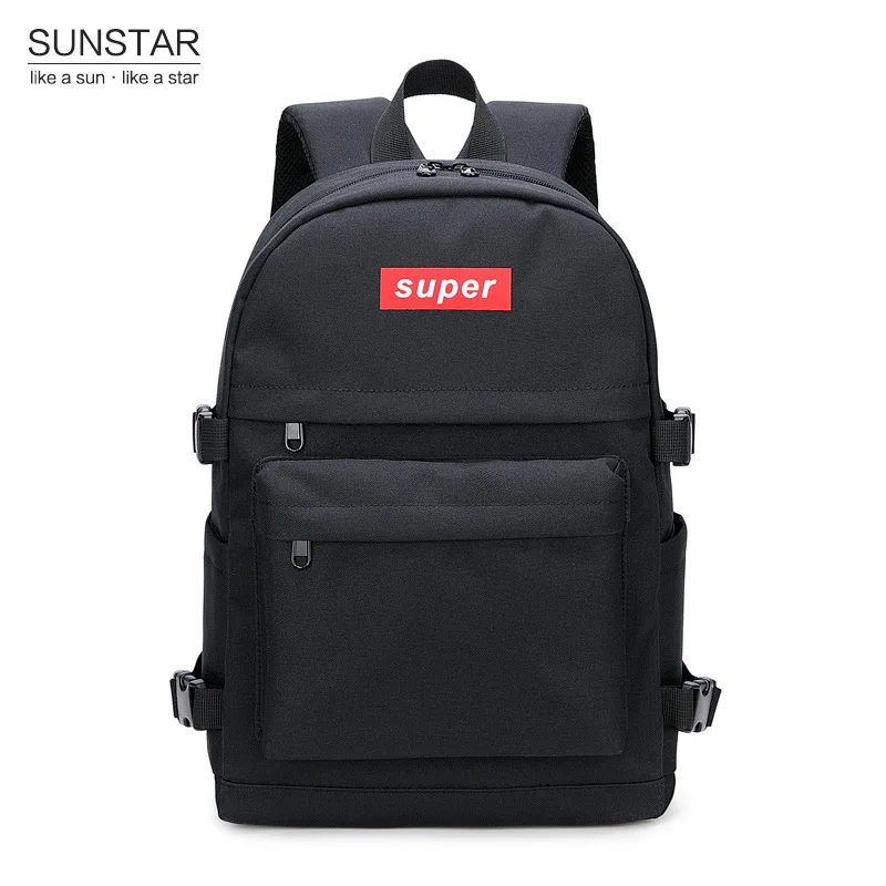 Одноцветный рюкзак с принтом для студентов средней школы, простой рюкзак для отдыха - Цвет: Черный