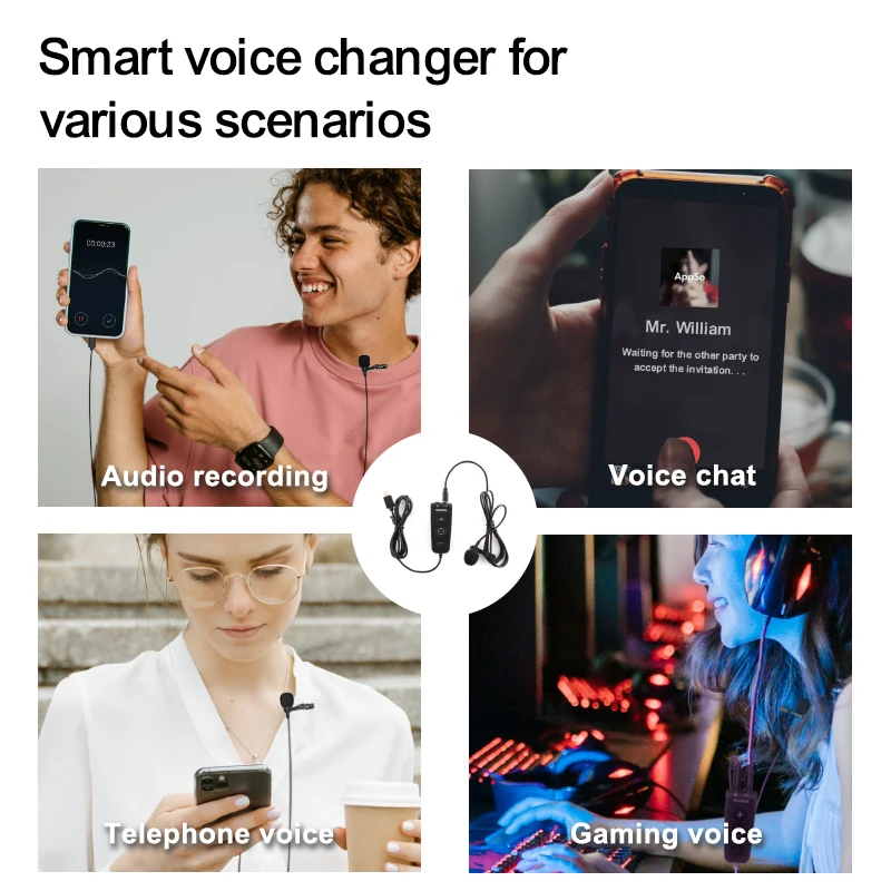 MAMEN Voice-changing Recording MIC Type-C Plug Lavalier Microphone with 6 Sound Effect for Android iOS Smartphone Live Streaming