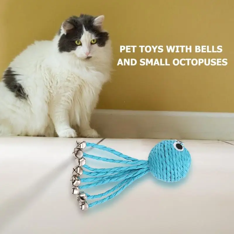 Lovely Kitten Puppy Bell Toy Blue Paper Rope Octopus Shape Lovely and Pleasant Interesting Vocalization Toy Pets Supplies