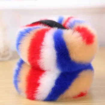 

2020 New Women Winter Fluffy Plush Earmuffs Rainbow Colorful Stripes Collapsible Headband