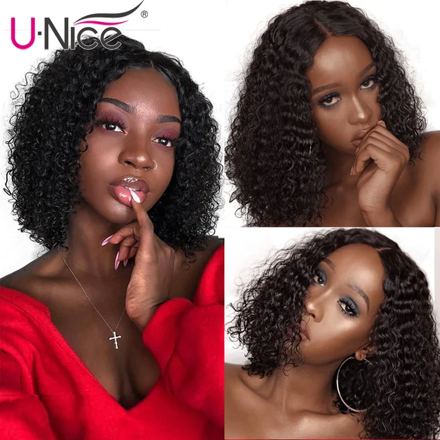 Unice Hair 13 4 Curly Lace Front Human Hair Wigs Brazilian Remy Hair Short Curly Bob Unice Hair 13*4 Curly Lace Front Human Hair Wigs Brazilian Remy Hair Short Curly Bob Wigs For Black Women Pre-Plucked Wig